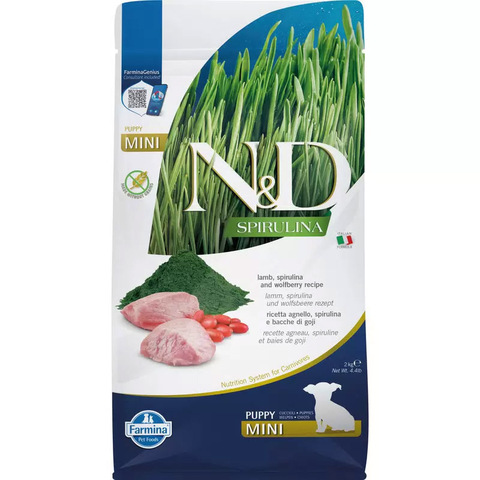 Сухой корм N&D Spirulina Lamb&Wolfberry Puppy Mini ягненок и ягоды годжи 2кг для мини щенков