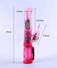Розовый вибратор с подвижной головкой в пупырышках - 21 см. - 
