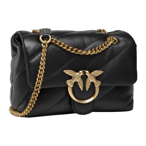 Сумка Pinko Puff Metal Bird Buckle Clamshell Diagonal Quilted Napa Sheepskin Leather Messenger Bag Mini Black, 1P22JD-Y7SR-Z99Q