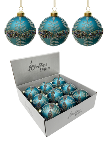 Набор шаров с бисером 8см 9шт ChristmasDeLuxe бирюзовый с узором