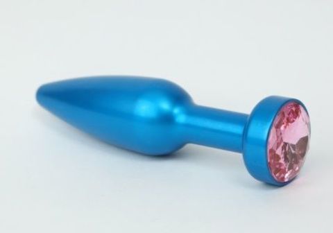 Большая синяя анальная пробка с розовым стразом - 11,2 см. - 4sexdreaM 47197-6