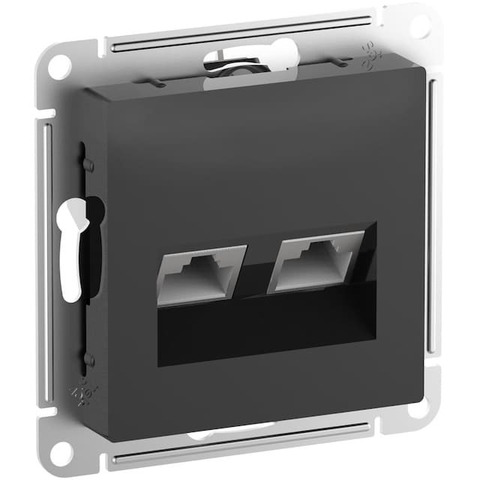 Розетка компьютерная двойная разъём RJ 45/RJ 45 6A кат. Цвет Карбон. Schneider Electric AtlasDesign. ATN001088
