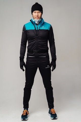 Элитный утеплённый лыжный костюм Nordski Pro черный-бирюзовый мужской