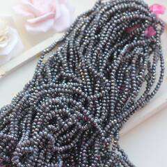 Хрусталь гранёный (стекло) рондель, тёмно-серый 4*3 мм, 1 нить, С228