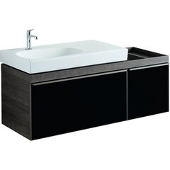 Шкафчик для раковины Geberit Citterio, с двумя выдвижными ящиками и полкой: B=133.4см, H=55.4см, T=50.4см, черный / глянцевое стекло, темный дуб / меламин, структура дерева фото