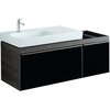 Шкафчик для раковины Geberit Citterio, с двумя выдвижными ящиками и полкой: B=133.4см, H=55.4см, T=50.4см, черный / глянцевое стекло, темный дуб / меламин, структура дерева