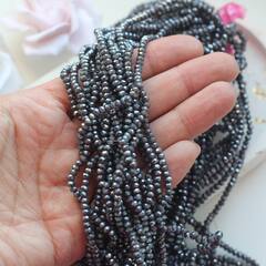 Хрусталь гранёный (стекло) рондель, тёмно-серый 4*3 мм, 1 нить, С228