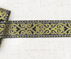 Тесьма жаккард, ш. 5 см, чёрный с золотом/серебром