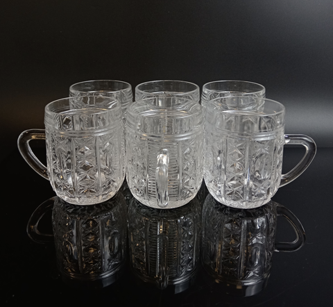Кружки, бокалы пивные бочонки 150 мл набор из 6 штук, хрусталь, винтаж, алмазная грань, СССР 1960-1990 гг