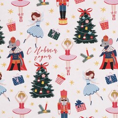 Упаковочная бумага глянцевая, «Новогодний щелкунчик», двухсторонняя, 0,7*1 м, 5 листов