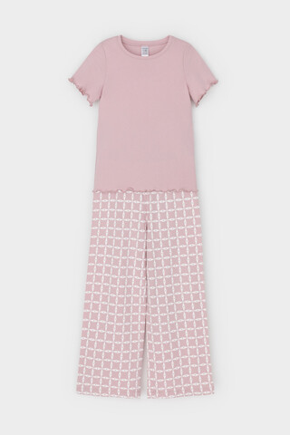 пижама  для девочки  К 1636/розовый лед,морская клетка