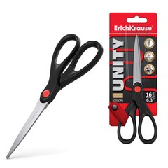 
          Ножницы канцелярские, Erich Krause, 16 см, "Unity", черный, пластиковые ручки, двойная заточка, европодвес