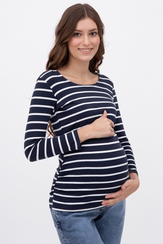 Лонгслив для беременных и кормящих 18813 синий/белый