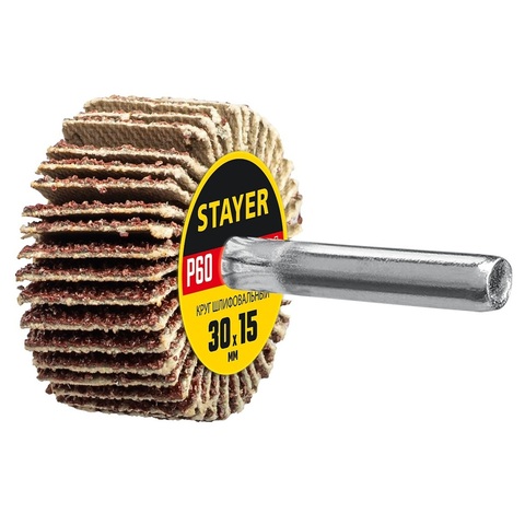 STAYER d 30 x 15 мм, P60, на шпильке d 6 мм, круг шлифовальный лепестковый (36606-060)