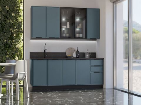 Кухня Николь 2,0/900м (490) (Браш Блю, Графит (Кастилло темный))