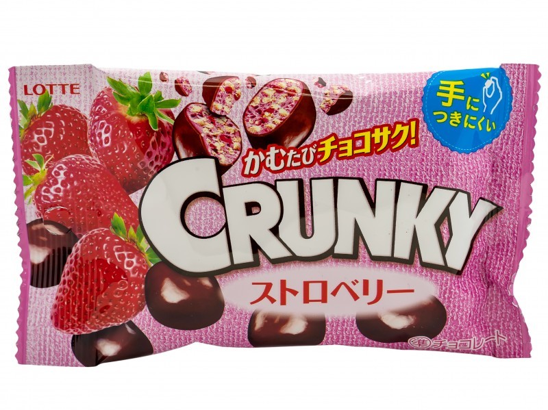 Кранки. Шоколадное драже Crunky с клубничной начинкой Lotte 32гр.. Шоколадное драже Crunky с жаренным миндалём, Lotte, 34 гр. 1/10/120. Шоколадное драже Crunky с начинкой из печенья Lotte 37гр. Шоколадное драже Crunky с начинкой из печенья, Lotte, 37 гр. 1/10/120.