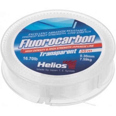 Купить рыболовную леску флюорокарбон Helios Fluorocarbon 0,30мм 30м Transparent HS-FCT 30/30