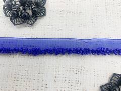 Кант на органзе с бисером, ш. 1 см, бисер ш. 0,5 см, электрик