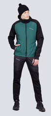 Премиальный костюм для лыж и зимнего бега Nordski Hybrid Hood Pro Black-Alpine Green