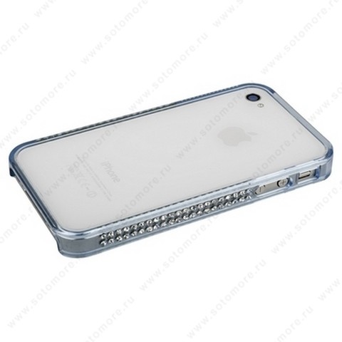 Бампер пластиковый для iPhone 4s/ 4 со стразами голубой
