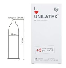 Ультратонкие презервативы Unilatex Ultra Thin - 12 шт. + 3 шт. в подарок - 