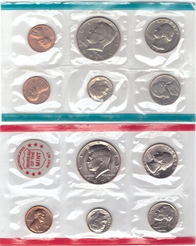 Годовой набор монет США 1972 год (5 монет + жетон - D; 5 монет - P, 1 цент - S) в родном конверте. Медно-никель, медь