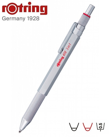 Ручка многофункциональная Rotring 600 Trio Pen, Matte Silver, 0,5 mm (2164109)