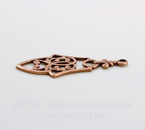 Винтажный декоративный элемент - подвеска "Готика" 35х15 мм (оксид меди)