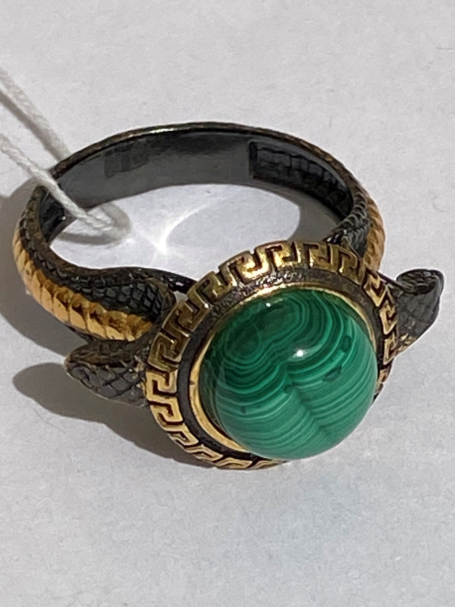 Амона-малахит (кольцо из серебра с позолотой)