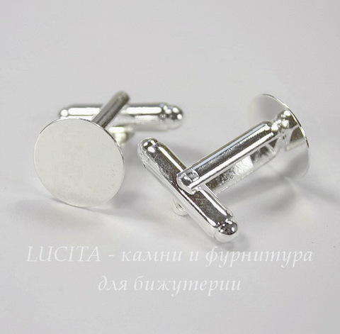 Основа для запонок с площадкой 12 мм (цвет - серебро), 18х17 мм, ПАРА