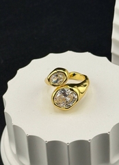 84542 - Кольцо разъемное ДВА КАМНЯ  в стилистике POISON DROP лимонная позолота/серебро