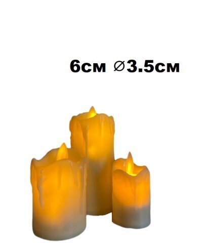 Свечи светодиодные 24шт/упак, h-6см ⌀3.5см, волнистая кромка, батарейки таблетки, 40уп/ящ (т/бел свечение)