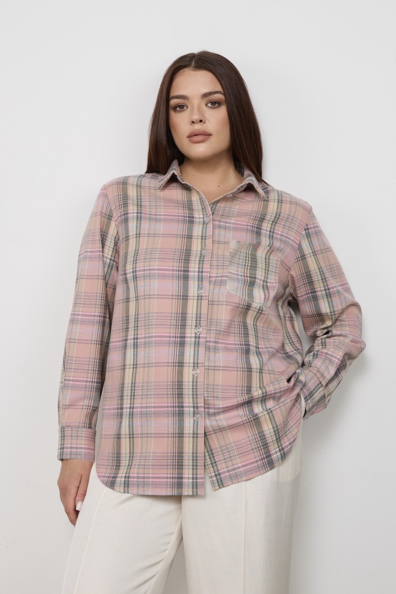 Рубашка в клетку, розовый