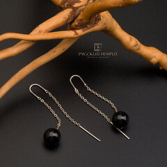 Серьги-протяжки Luna. Серебро, чёрный нефрит