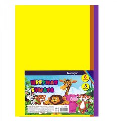 
          Бумага цветная Alingar, А4, немелованная, двухсторонняя, 8 листов, 8 цветов, пакет с клеевым клапаном