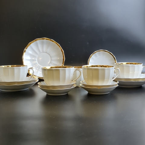 Чайно-кофейное трио на 5 персон, 15 предметов, "Золотая лента" фарфоровая, Дмитровский завод Вербилки, позолота, винтаж СССР 1965-1991 гг