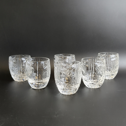 Стопки хрустальные набор из 6 штук, алмазная грань, геометрический орнамент, 6.5 см, винтаж СССР 1970-1990 гг