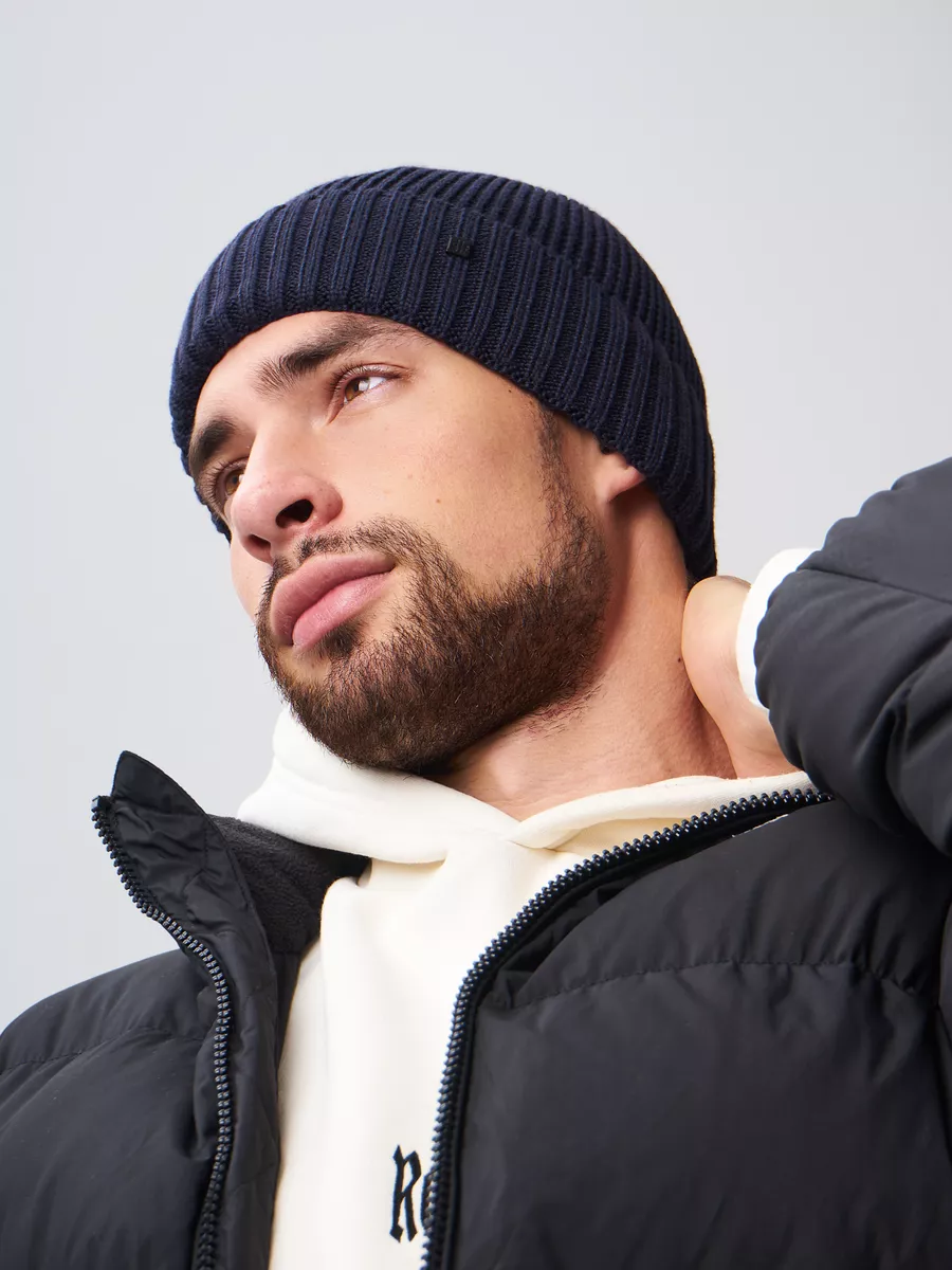 Шапка зимняя на флисе вязаная бини