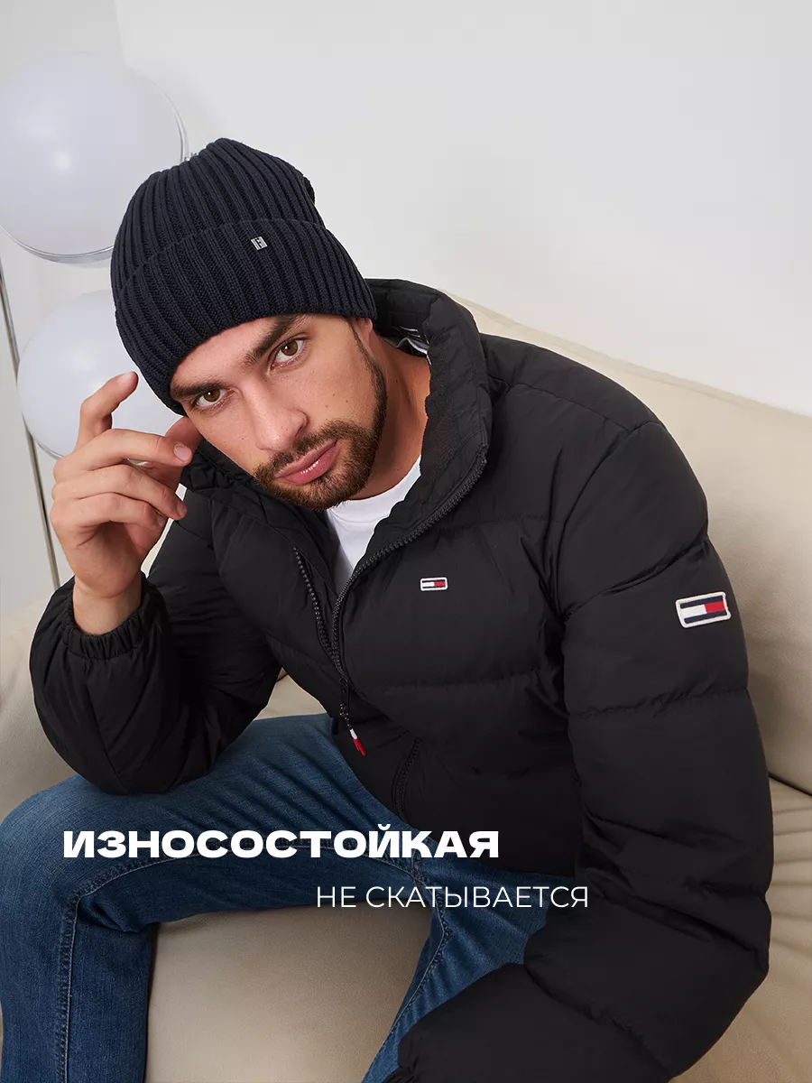 Шапка зимняя на флисе вязаная бини