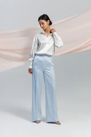 Брюки-палаццо Анна из голубого атласа SHARO