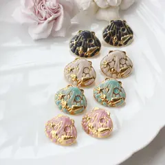 Серьги пусеты Ракушки с эмалью, розовый, 22*25 мм, сталь, позолота, СГ039