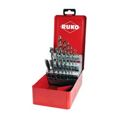 Набор метчиков машинных M3 -M12 HSSE DIN371/376 (B/4-5P, C/2,5P, + сверла) 21пр Ruko 245054