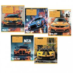 
          Тетрадь 12л., клетка, Alingar, скрепка, блок офсет, 100% белизна, мелованный картон (стандарт), "Auto", 5 дизайнов в пленке т/у