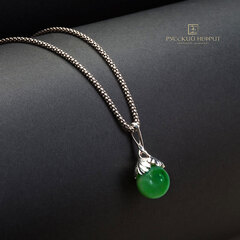 Подвеска "Лист Гинкго". Зеленый нефрит. Бриле.