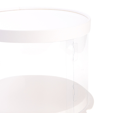 Прозрачная коробка для торта с пьедесталом (аквариум) 22*16 см, круглая, белая