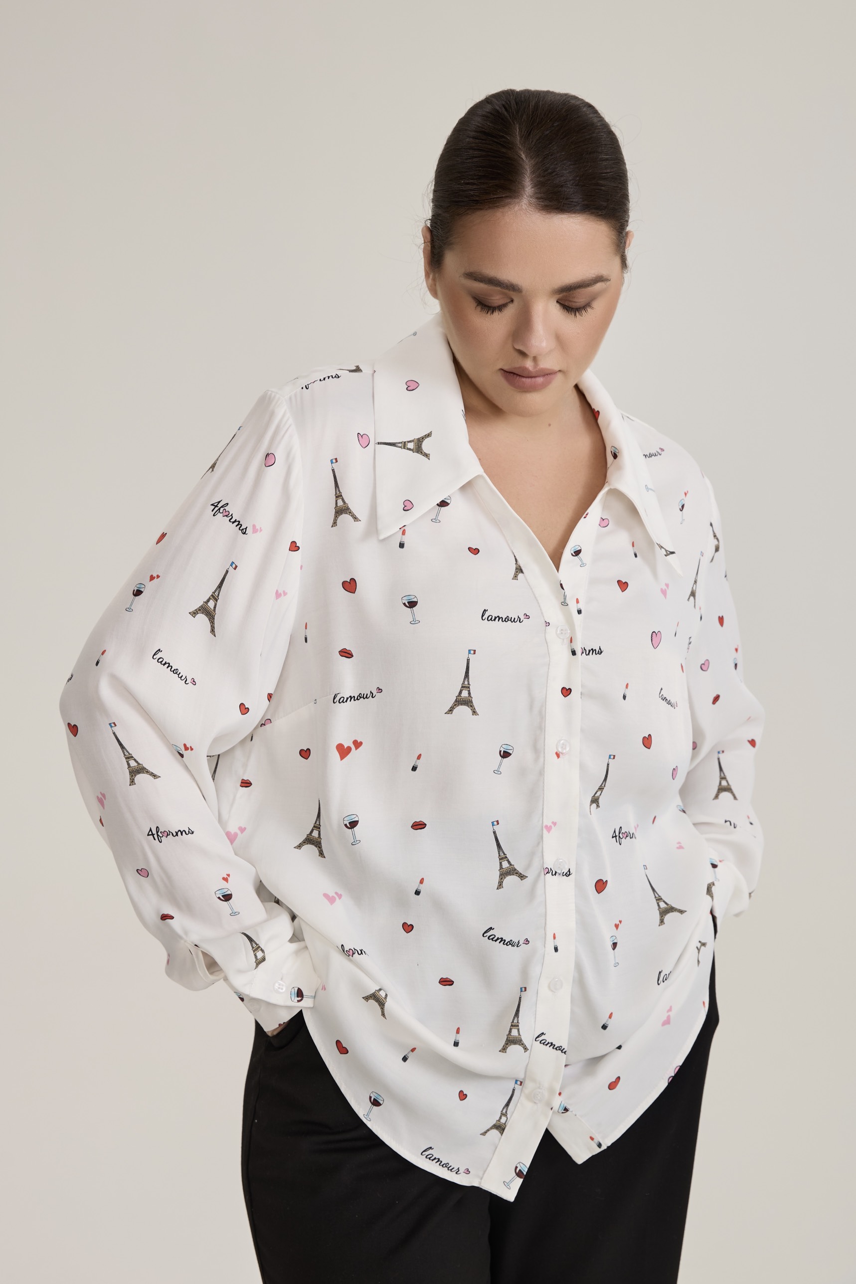 Блузка с отложным воротником, принт Париж