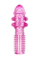 Гелевая розовая насадка с шариками и шипами - 14 см.