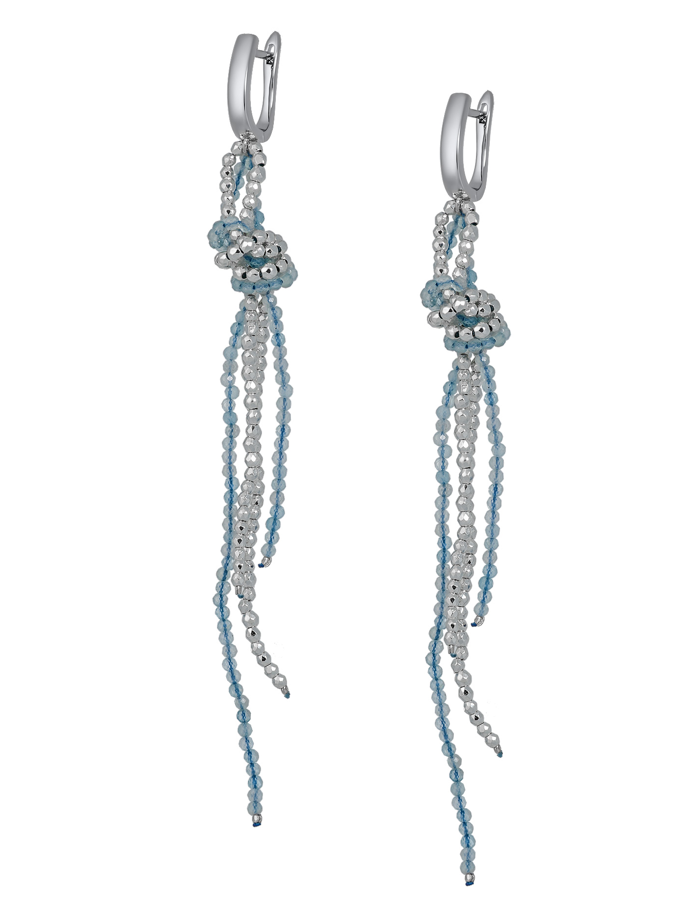 Длинные серьги висячие с аквамарином и гематитом