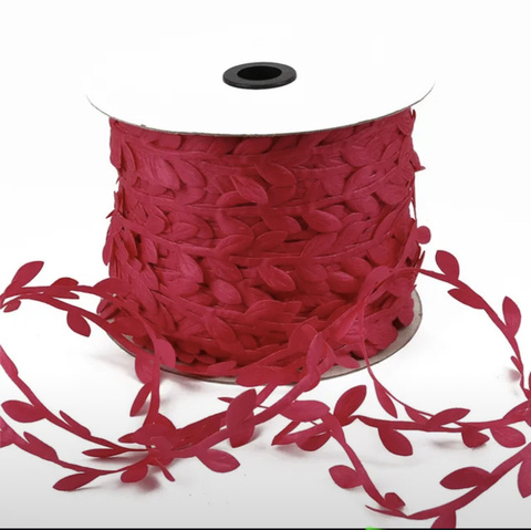 Искусственные шелковые ленты-листья, 3см , цвет красный 5метров