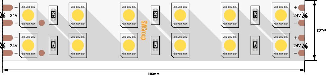 Светодиодная лента SWG 28,8W/m 120Led/m 5050SMD холодный белый 5M SWG5120-24-28.8-W-М 009705